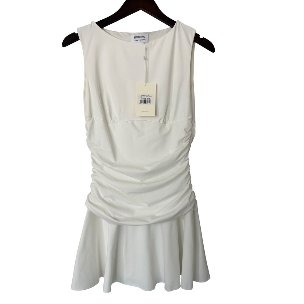 Peppermayo Kelda Mini Dress White Ruched Sleeveless Size US 8 AU 12 NEW